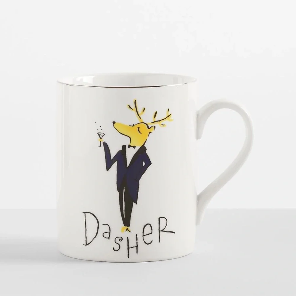 Pottery Barn Santa’s Reindeer Silver Rim Mug